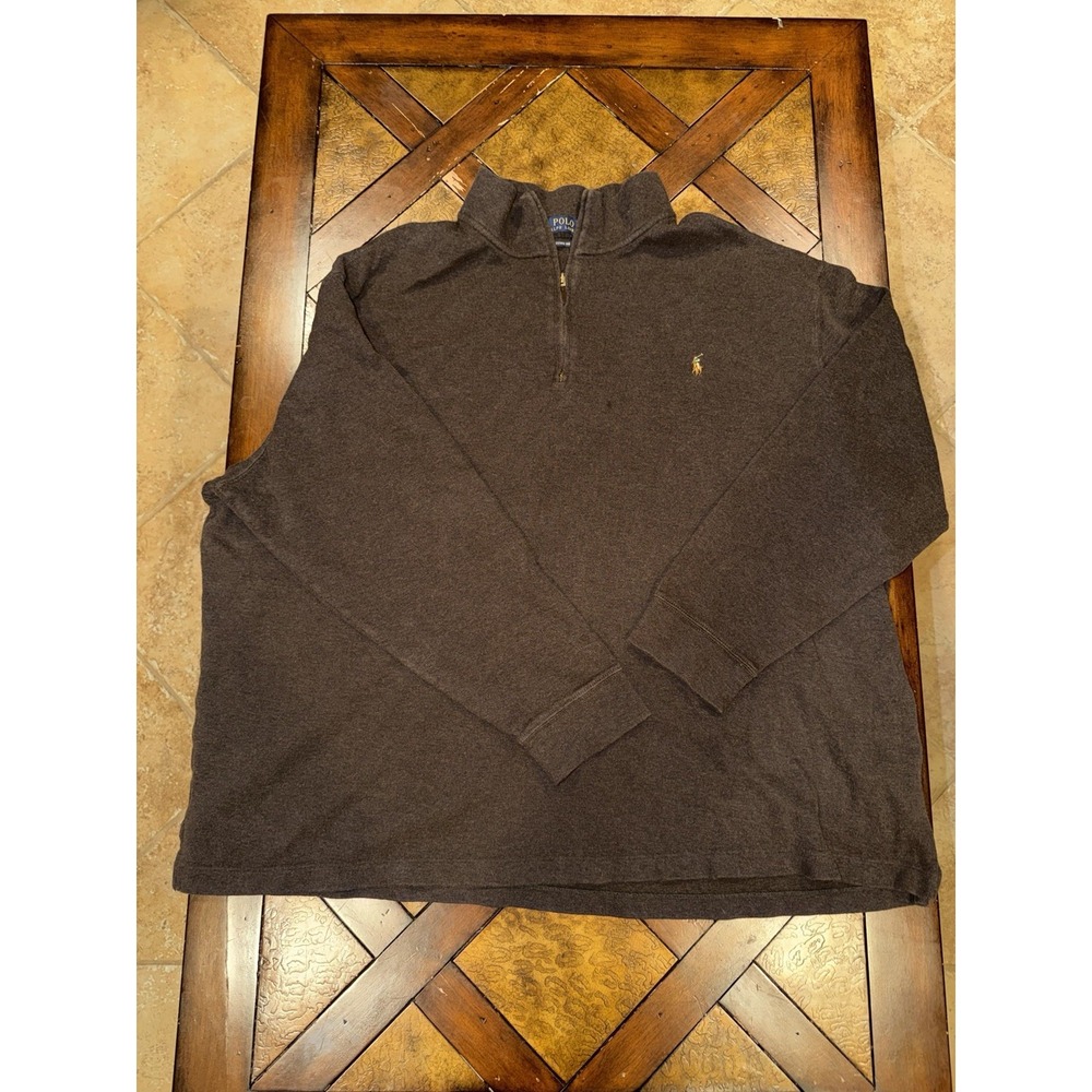 Polo Ralph Lauren Sweater Men's 4XB Big Brown 1/4 Zip Cotton Mockneck Estate Rib